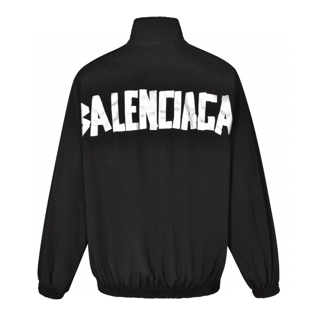 Balenciaga 巴黎世家 后背胶带字母logo拉链夹克 冲锋衣 外套 长袖 秋冬 黑色 白色 794468TPQ389000