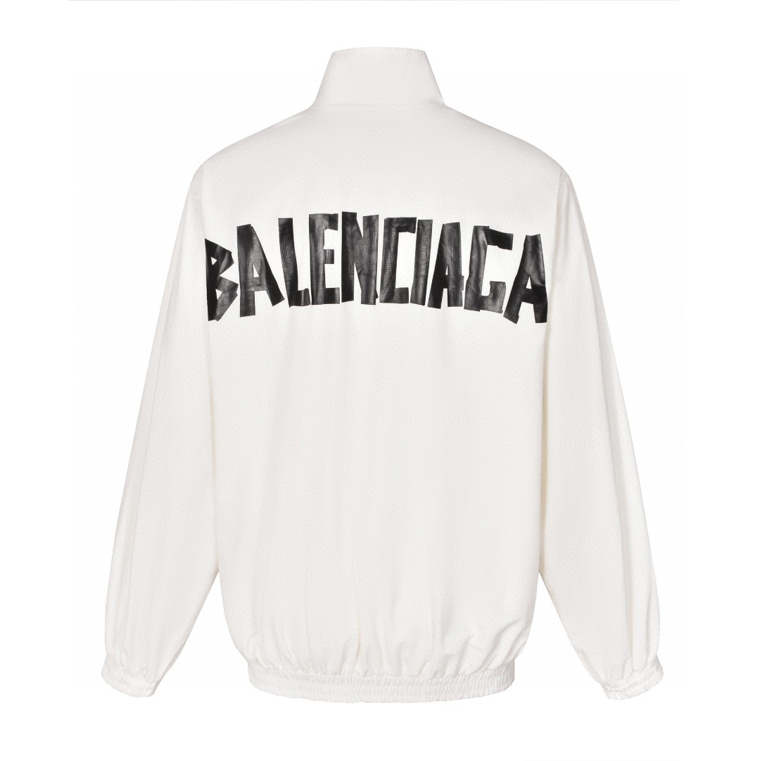 Balenciaga 巴黎世家 后背胶带字母logo拉链夹克 冲锋衣 外套 长袖 秋冬 黑色 白色 794468TPQ389000