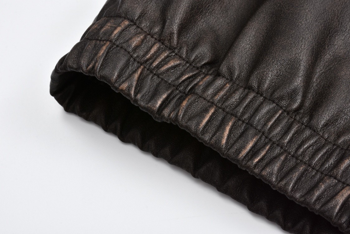 PRADA 普拉达 做旧三角徽标拉链皮衣 夹克 外套 长袖 UPW500-1455-F0002-S-OOO