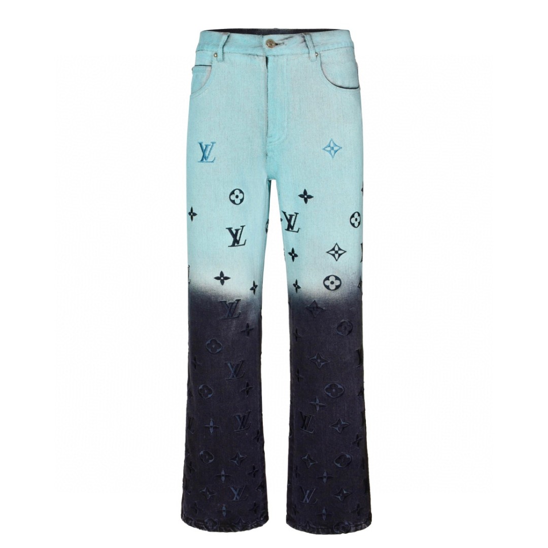 LOUIS VUITTON 路易威登 渐变喷色logo字母徽标牛仔裤 裤子 长裤 蓝色 1AFV84