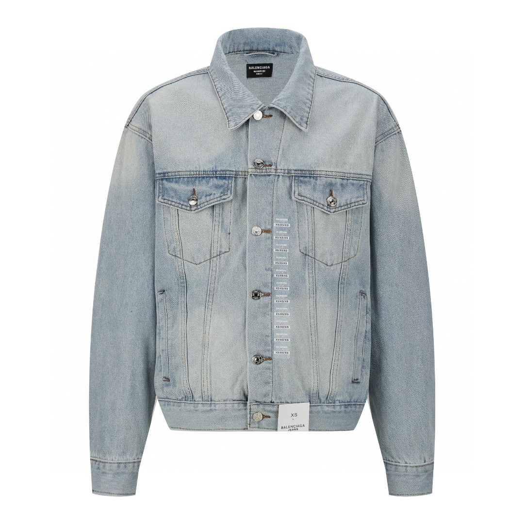 Balenciaga 巴黎世家 尺码标识牛仔外套 夹克 长袖 秋冬 黑色 蓝色 767947TNW111672