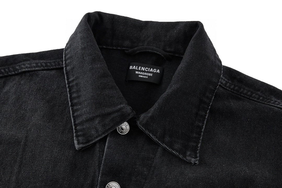 Balenciaga 巴黎世家 尺码标识牛仔外套 夹克 长袖 秋冬 黑色 蓝色 767947TNW111672