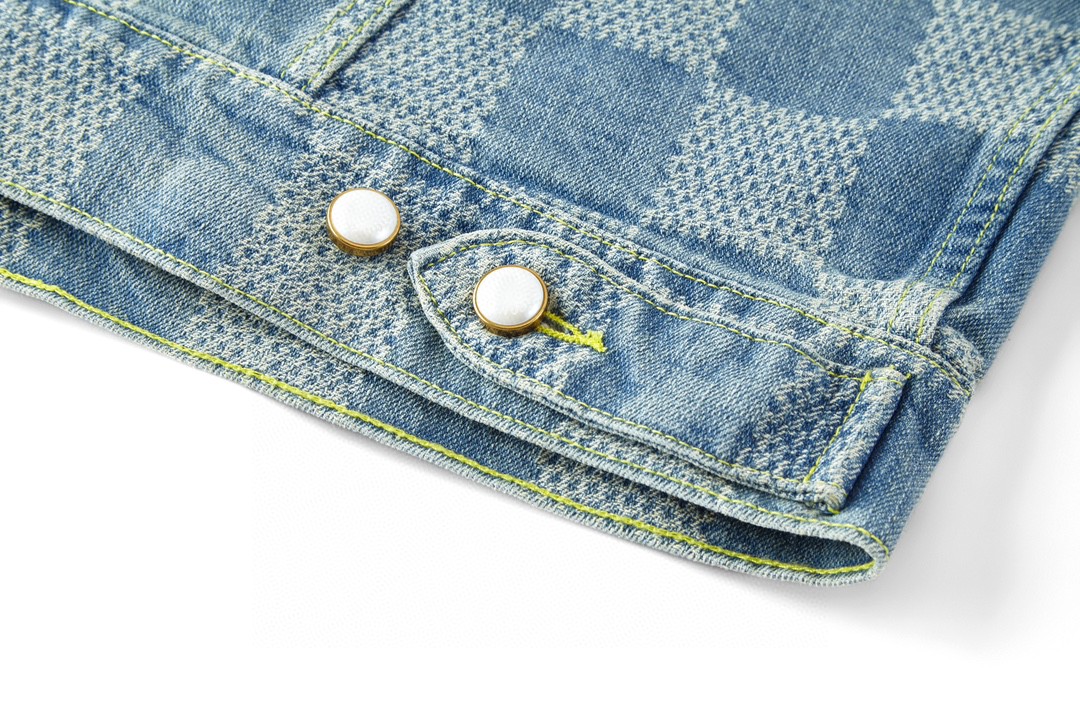 LOUIS VUITTON 路易威登 做旧棋盘格单排扣牛仔外套 夹克 长袖 外套 牛仔衣 蓝色 1AFHUC