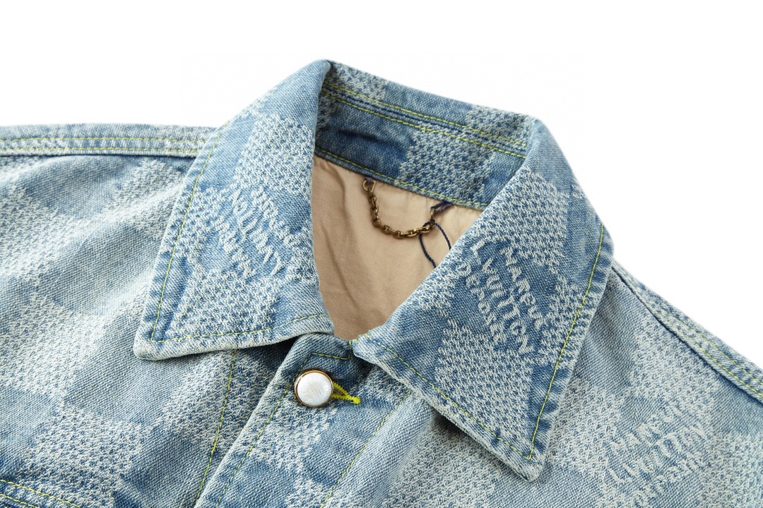 LOUIS VUITTON 路易威登 做旧棋盘格单排扣牛仔外套 夹克 长袖 外套 牛仔衣 蓝色 1AFHUC