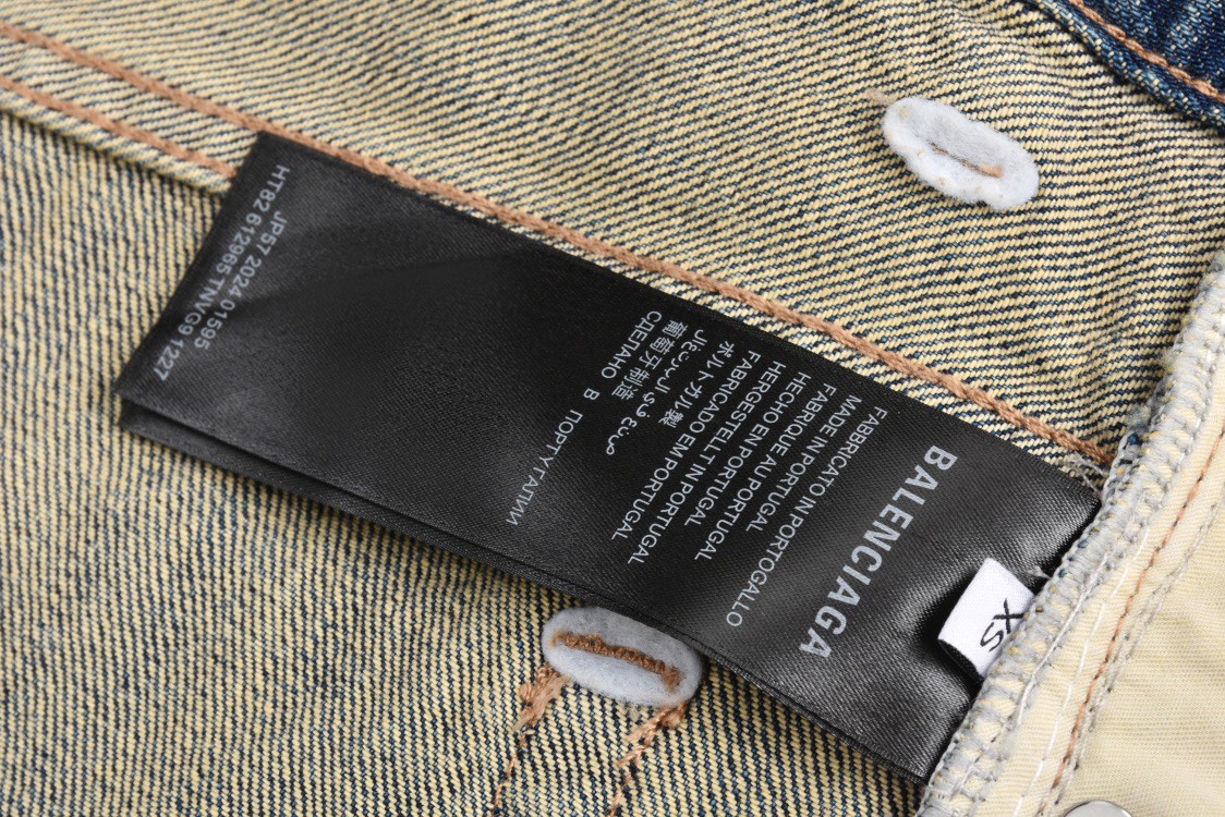 Balenciaga 巴黎世家 做旧破洞抽绳牛仔裤 长裤 裤子 蓝色