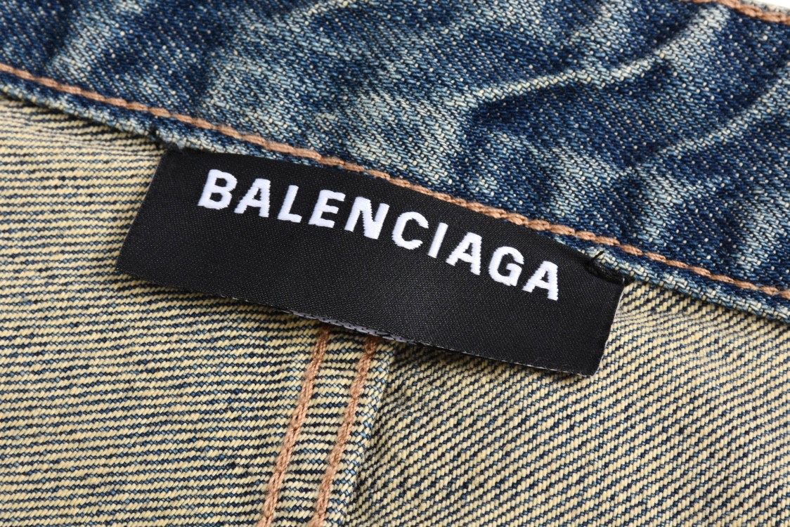 Balenciaga 巴黎世家 做旧破洞抽绳牛仔裤 长裤 裤子 蓝色