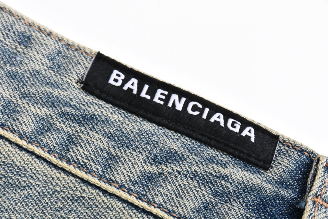 Balenciaga 巴黎世家 做旧破洞抽绳牛仔裤 长裤 裤子 蓝色