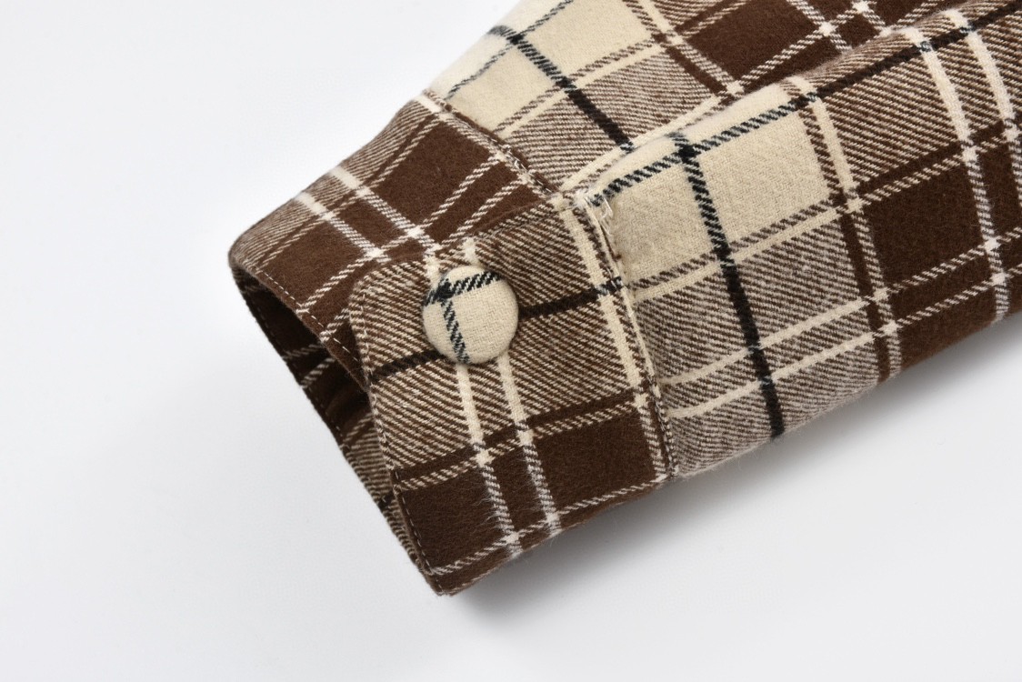 MIU MIU 缪缪 法兰绒格纹徽标字母logo衬衫 棉服 外套 长袖 棕色 ML8551-5PQ-F03KK