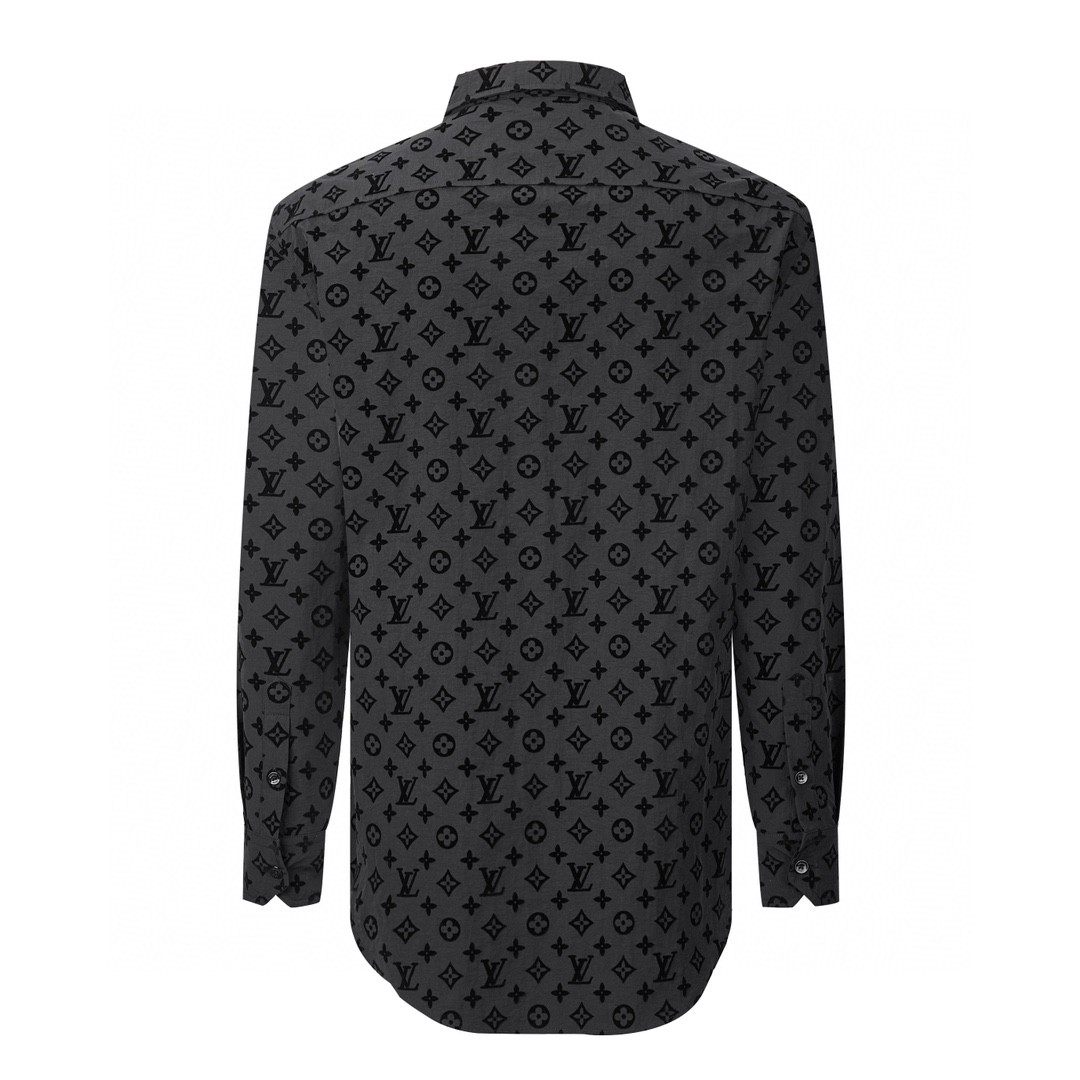 LOUIS VUITTON 路易威登 植绒满印logo印花单排扣衬衫 长袖 外套 黑色 1A979D