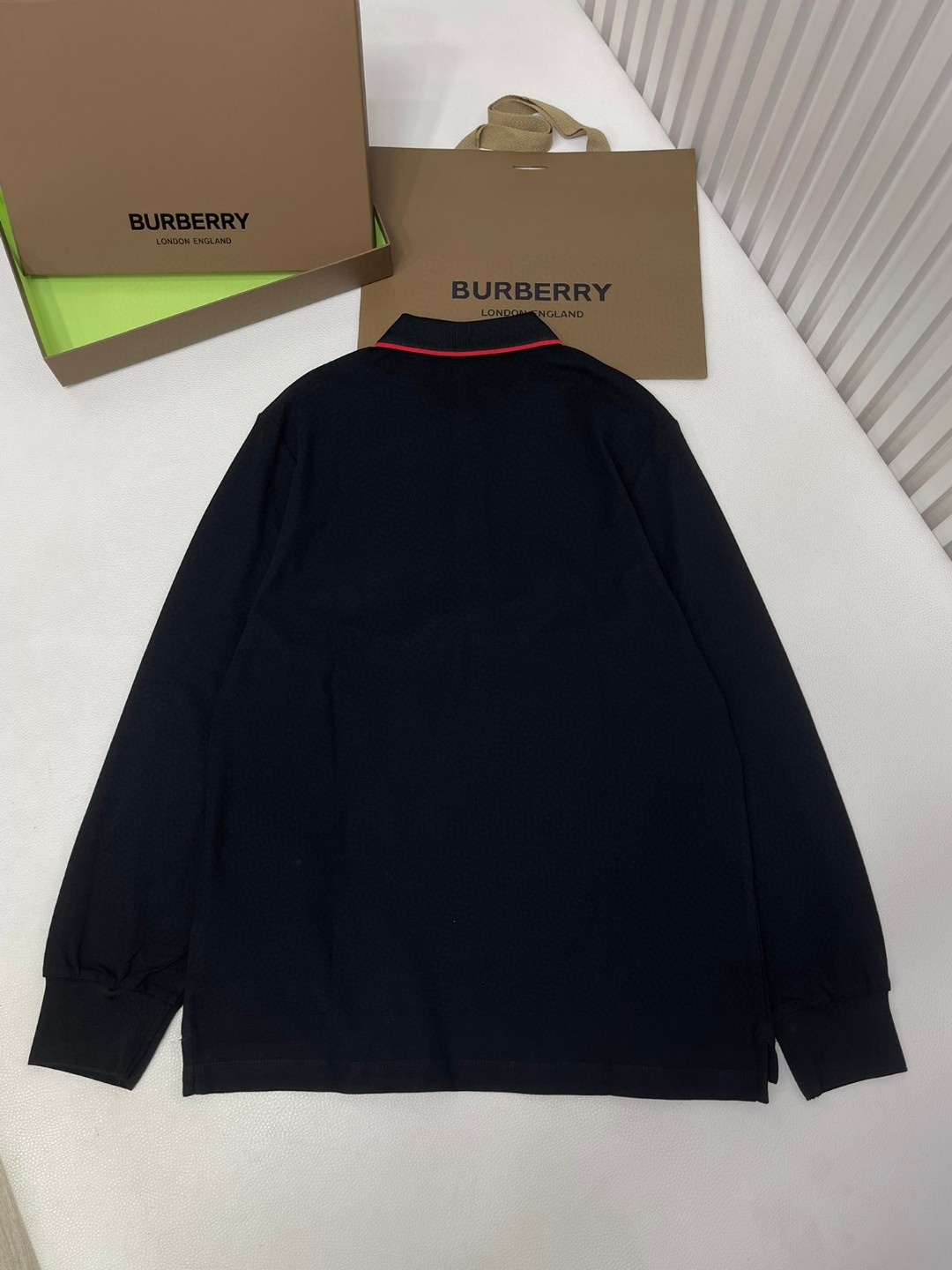 Burberry 巴宝莉 字母刺绣logo条纹领Polo衫 长袖 T恤 白色 黑色 藏蓝色 蓝色 80176801