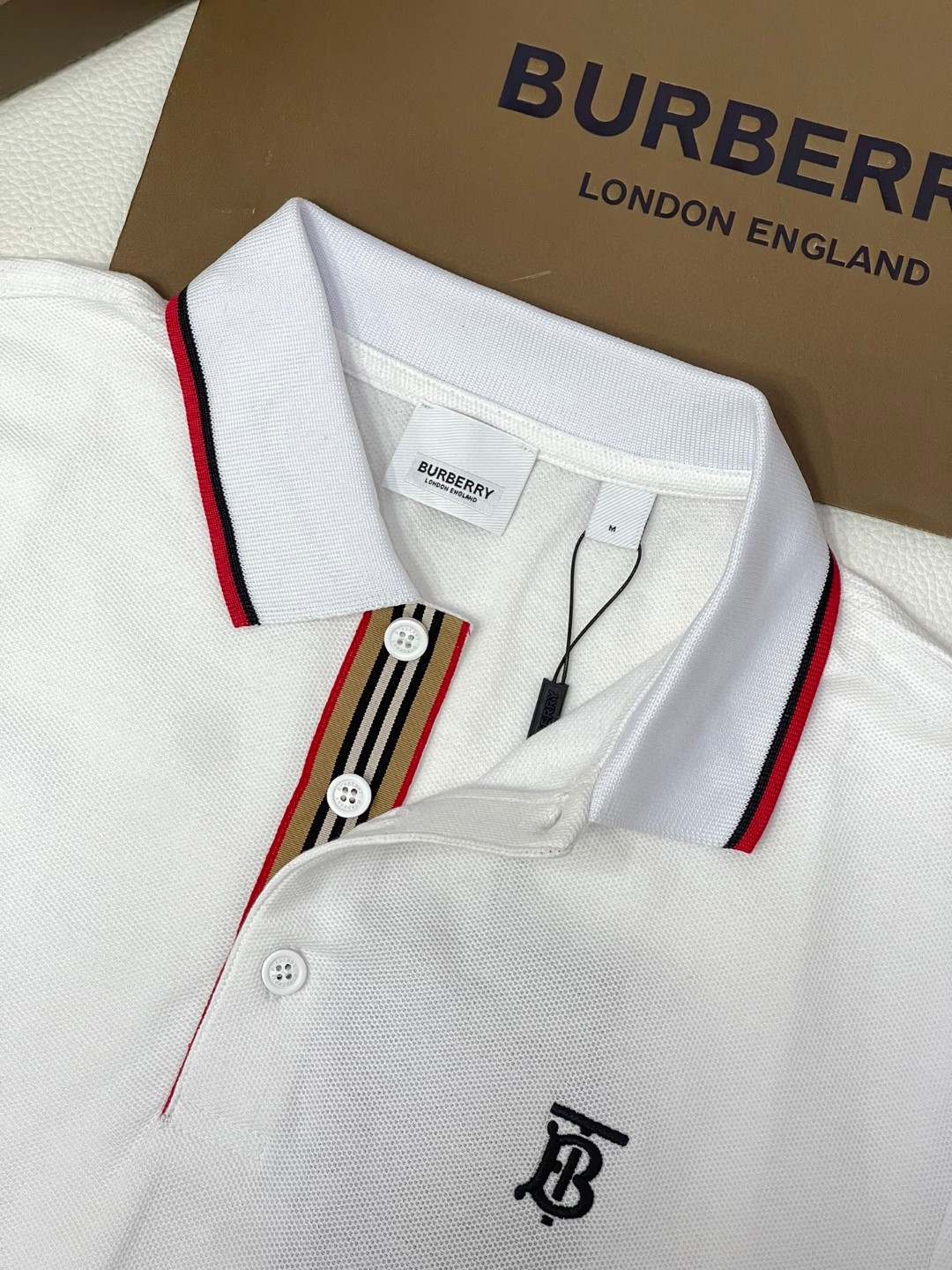 Burberry 巴宝莉 字母刺绣logo条纹领Polo衫 长袖 T恤 白色 黑色 藏蓝色 蓝色 80176801