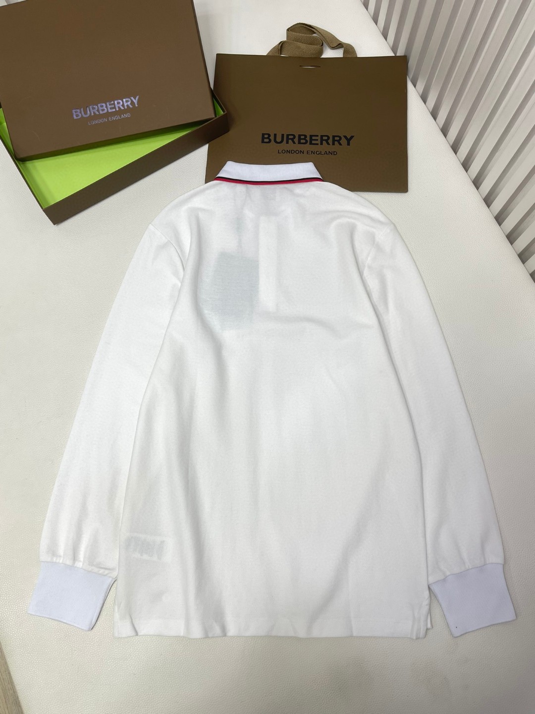 Burberry 巴宝莉 字母刺绣logo条纹领Polo衫 长袖 T恤 白色 黑色 藏蓝色 蓝色 80176801