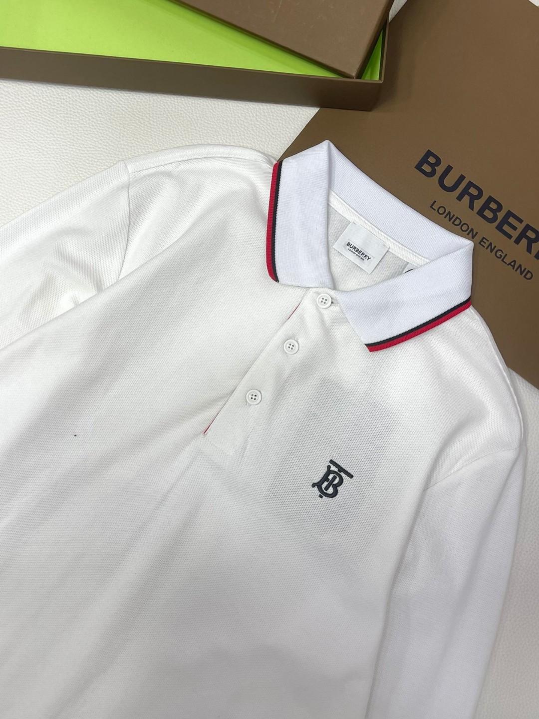 Burberry 巴宝莉 字母刺绣logo条纹领Polo衫 长袖 T恤 白色 黑色 藏蓝色 蓝色 80176801