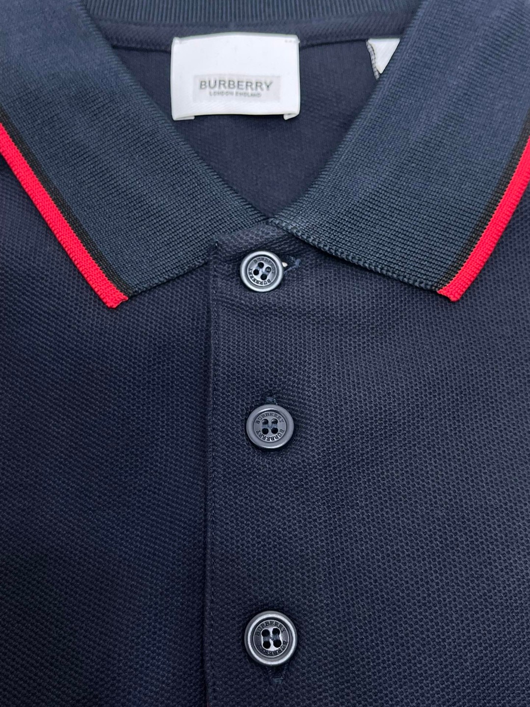 Burberry 巴宝莉 字母刺绣logo条纹领Polo衫 长袖 T恤 白色 黑色 藏蓝色 蓝色 80176801