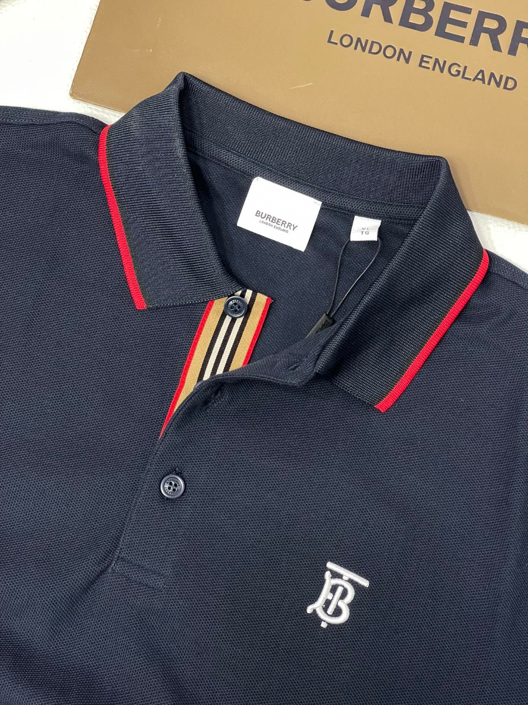 Burberry 巴宝莉 字母刺绣logo条纹领Polo衫 长袖 T恤 白色 黑色 藏蓝色 蓝色 80176801