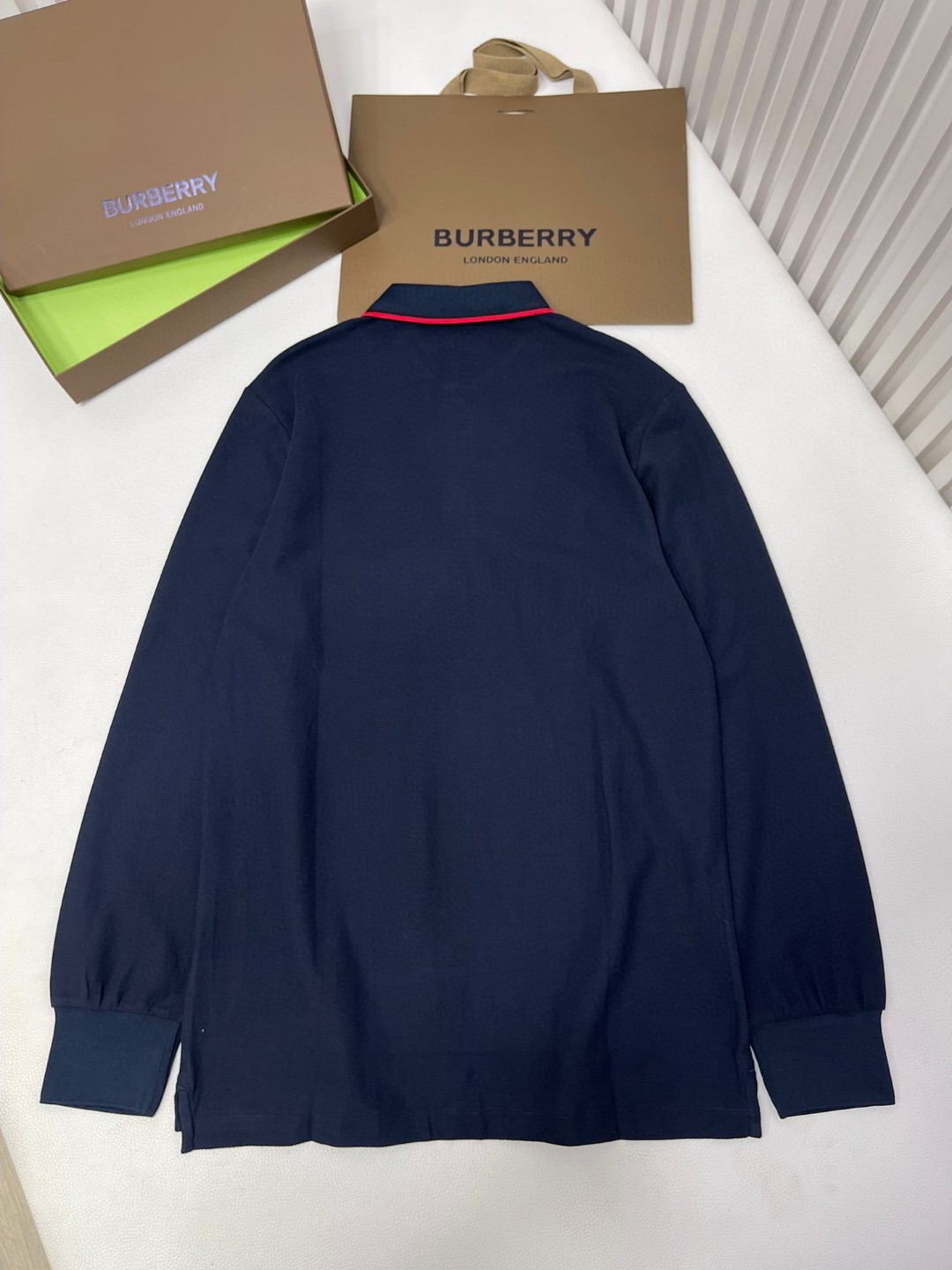 Burberry 巴宝莉 字母刺绣logo条纹领Polo衫 长袖 T恤 白色 黑色 藏蓝色 蓝色 80176801