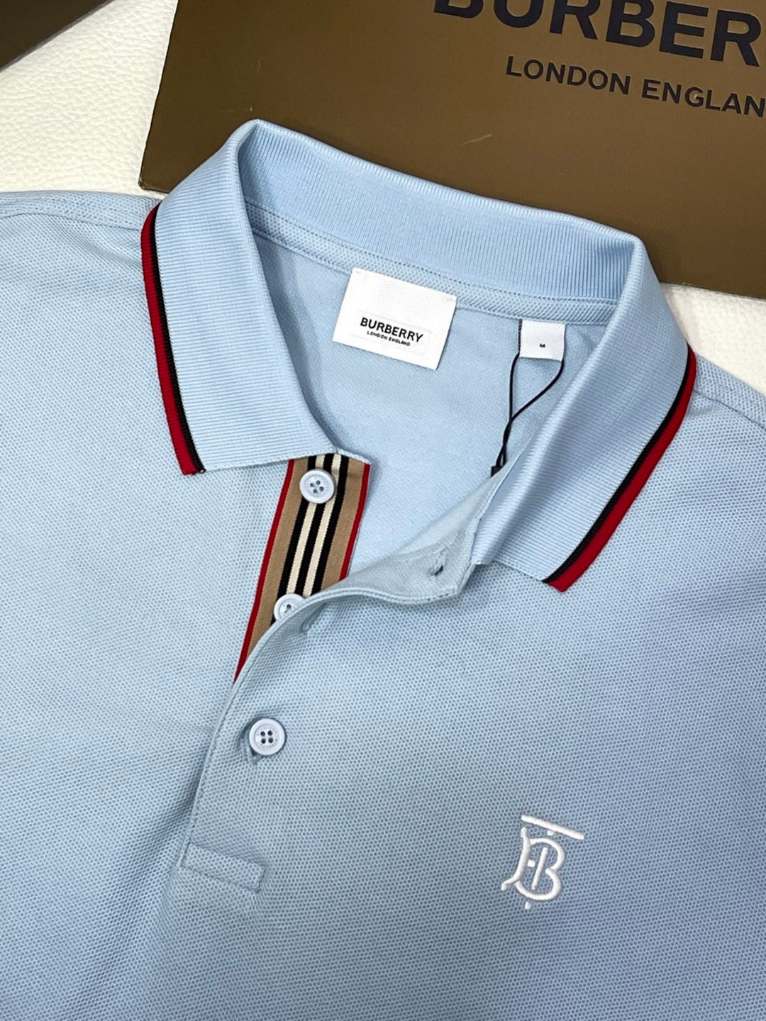 Burberry 巴宝莉 字母刺绣logo条纹领Polo衫 长袖 T恤 白色 黑色 藏蓝色 蓝色 80176801