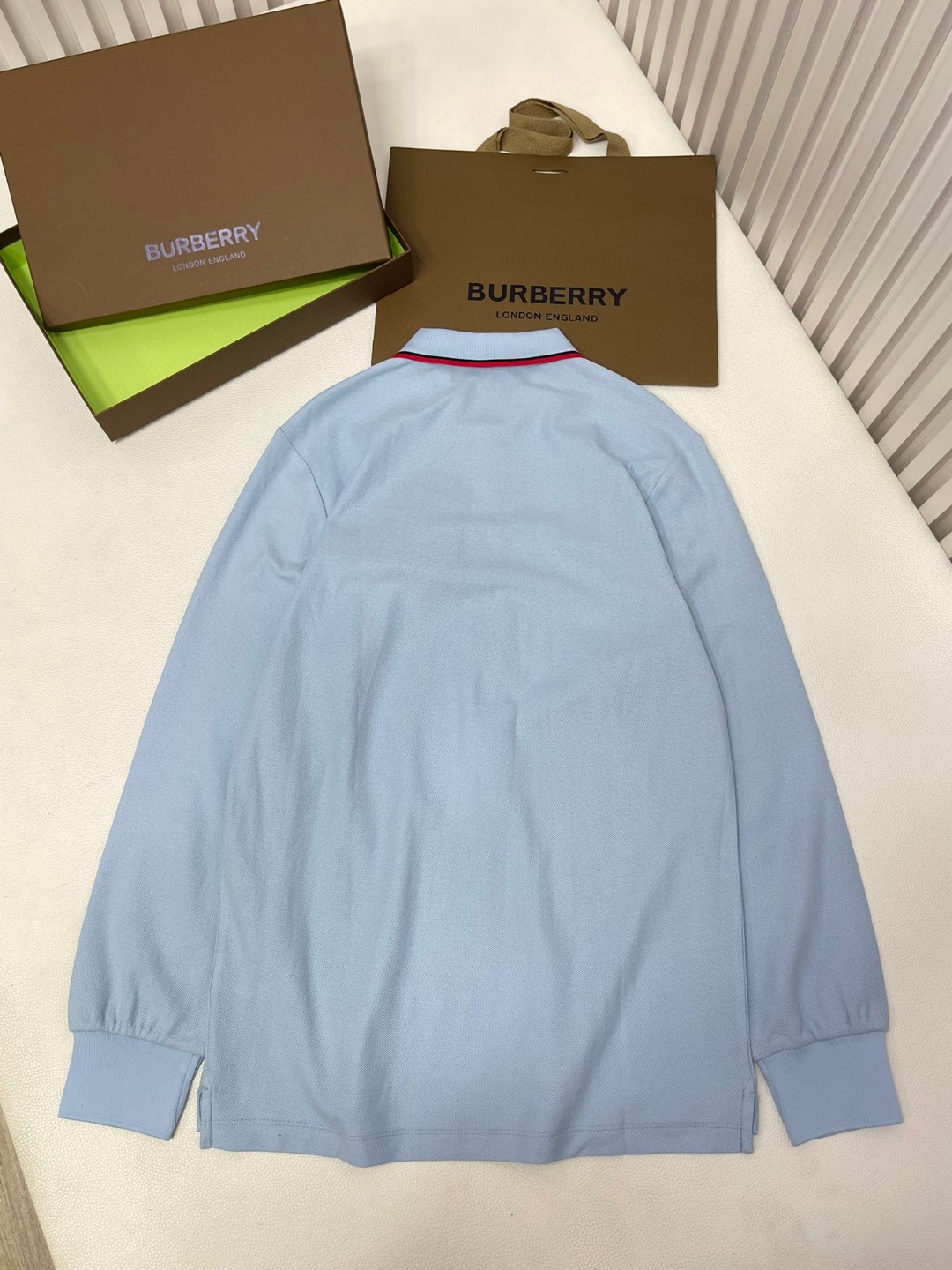 Burberry 巴宝莉 字母刺绣logo条纹领Polo衫 长袖 T恤 白色 黑色 藏蓝色 蓝色 80176801