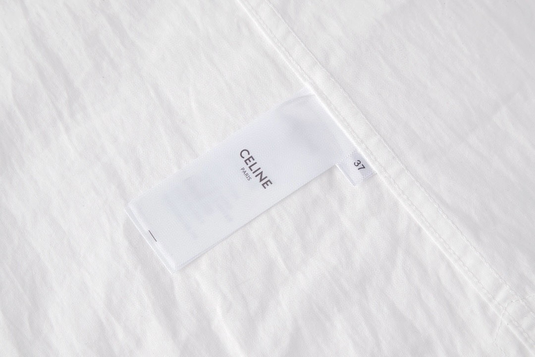 CELINE 赛琳 logo小刺绣亚麻衬衫 长袖 黑色 白色