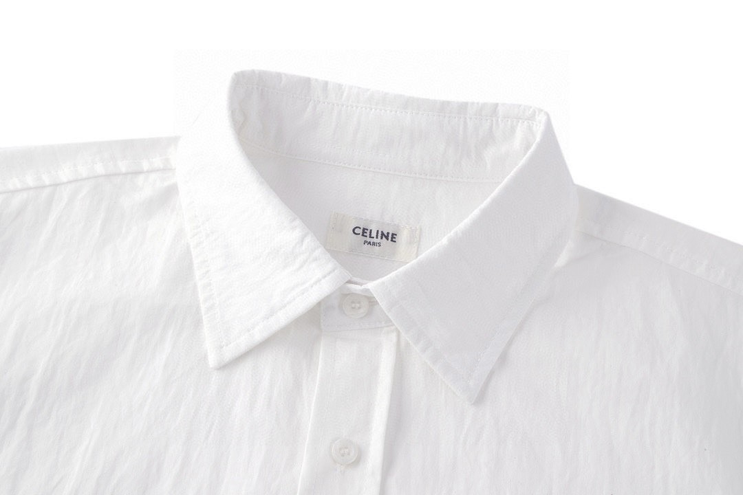 CELINE 赛琳 logo小刺绣亚麻衬衫 长袖 黑色 白色