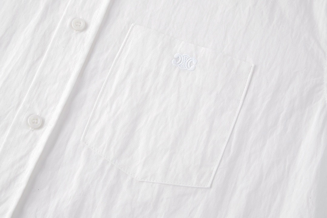 CELINE 赛琳 logo小刺绣亚麻衬衫 长袖 黑色 白色