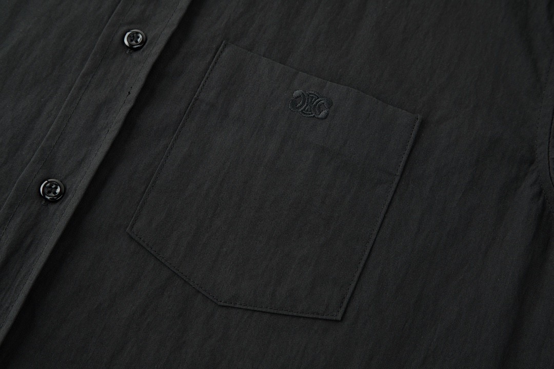 CELINE 赛琳 logo小刺绣亚麻衬衫 长袖 黑色 白色