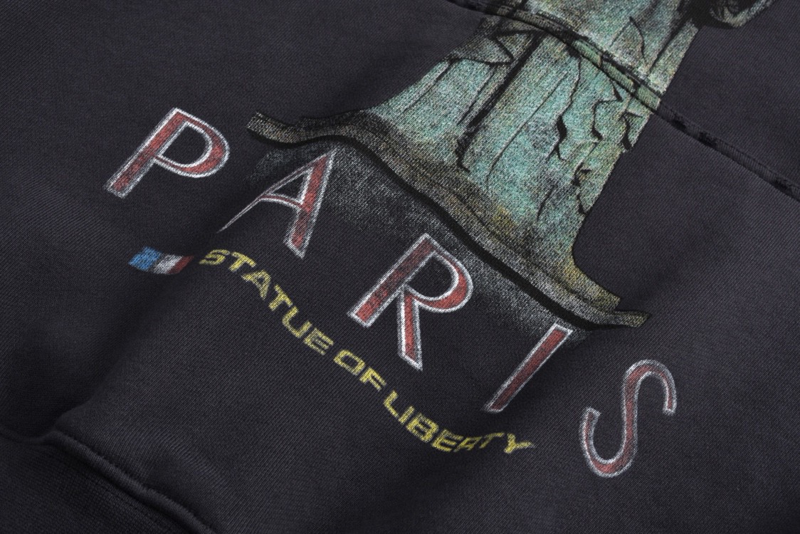 Balenciaga 巴黎世家 自由女神印花连帽卫衣 长袖 秋冬 黑色 739024TQVS11083