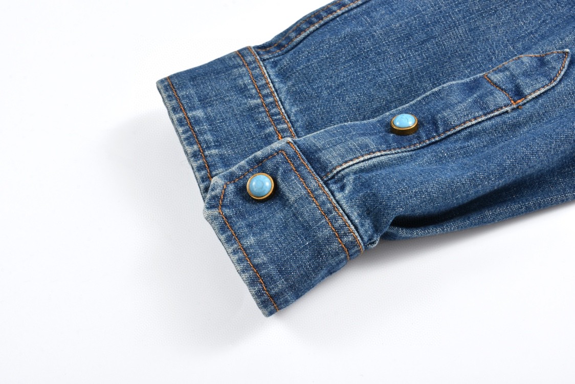 LOUIS VUITTON 路易威登 logo铆钉缀饰单排扣牛仔衬衫 牛仔外套 夹克 长袖 蓝色 1AFXL5