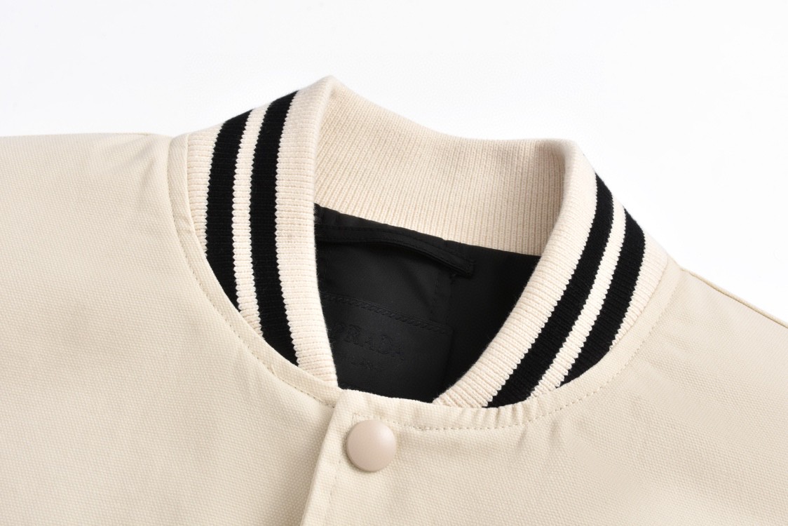 PRADA 普拉达 字母logo帆布棒球服 夹克 外套 长袖 象牙色 SGC725-152I-F0304-S-OOO