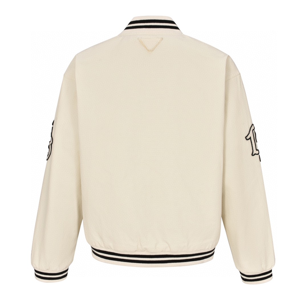 PRADA 普拉达 字母logo帆布棒球服 夹克 外套 长袖 象牙色 SGC725-152I-F0304-S-OOO