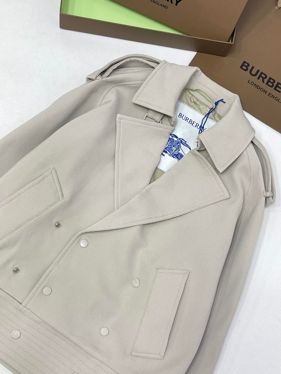 Burberry 巴宝莉 纯色翻领单排扣夹克 风衣 长袖 外套 短款 女款 米色 80873491