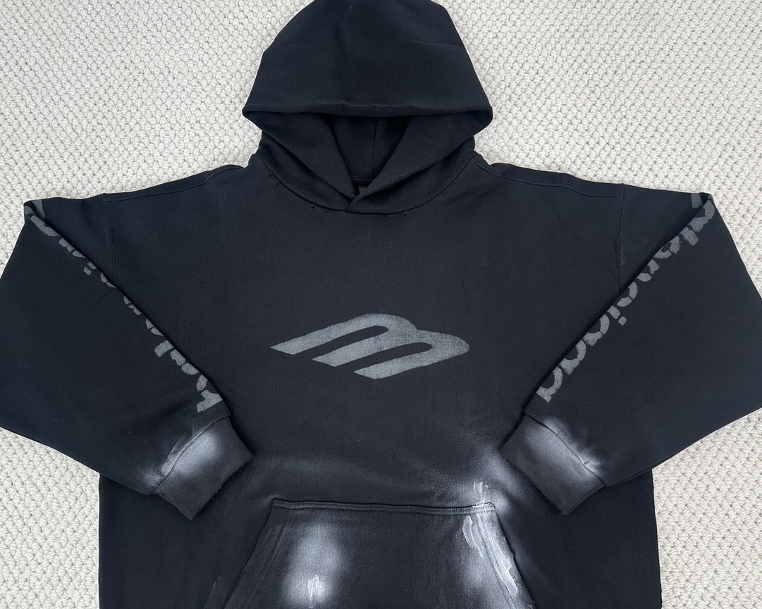 Balenciaga 巴黎世家 做旧字母印花连帽卫衣 长袖 秋冬 黑色 767877TQVT71083