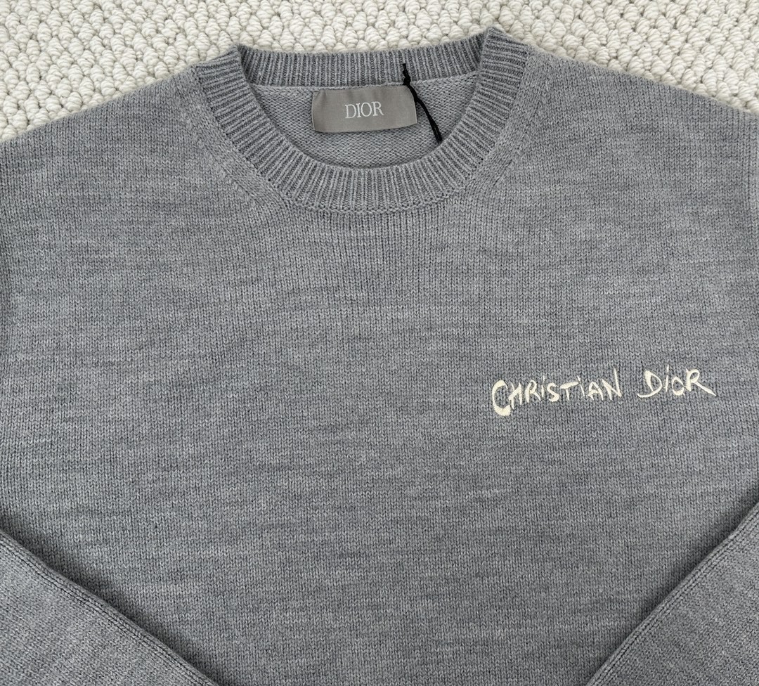 DIOR 迪奥 刺绣字母Logo圆领毛衣 秋冬 长袖 灰色 443M650AT879-C880