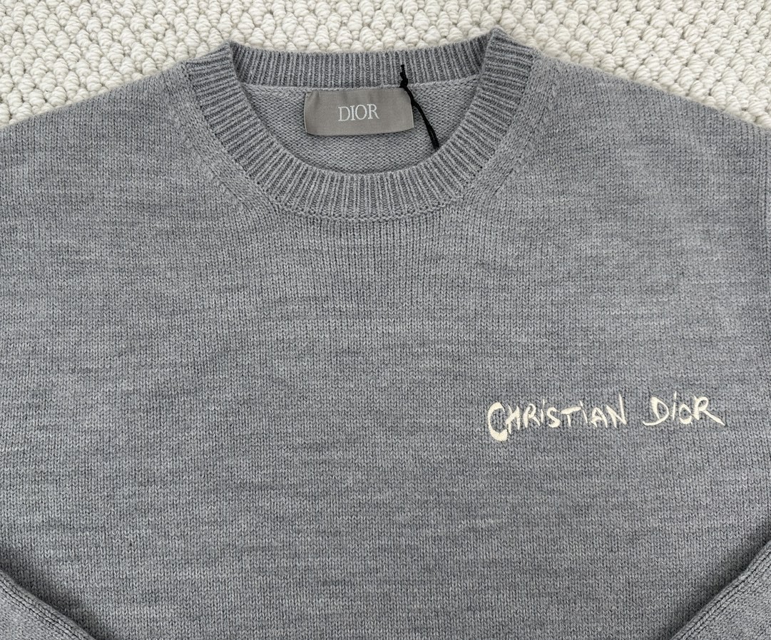 DIOR 迪奥 刺绣字母Logo圆领毛衣 秋冬 长袖 灰色 443M650AT879-C880