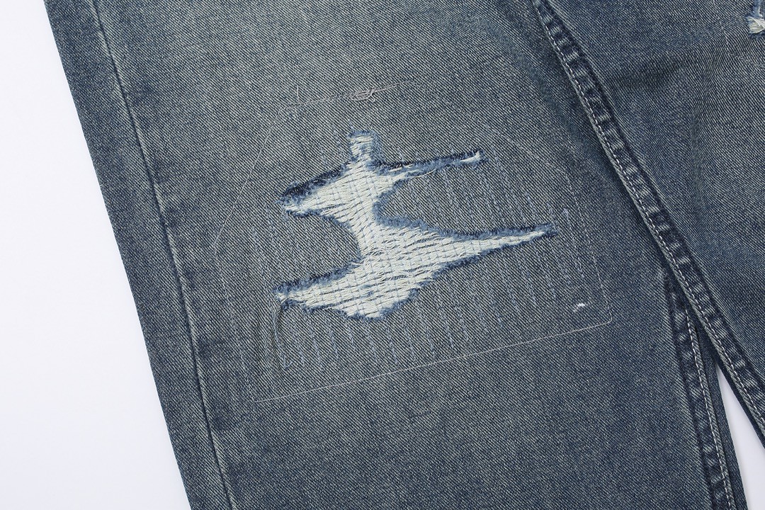 807#MADNESS 做旧破洞宽松牛仔裤 长裤 裤子 蓝色