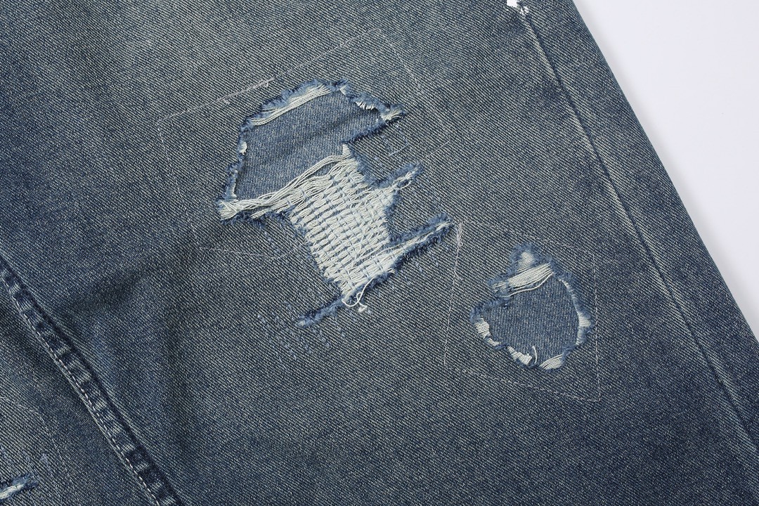 807#MADNESS 做旧破洞宽松牛仔裤 长裤 裤子 蓝色