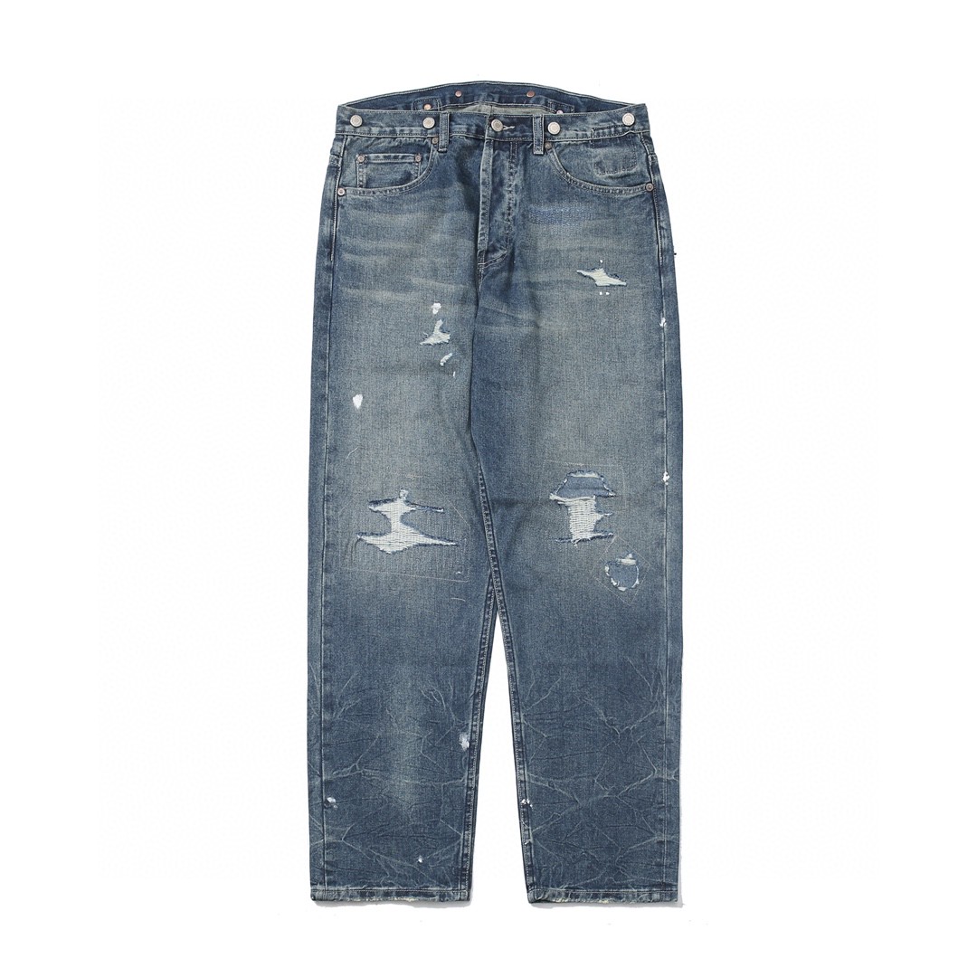 807#MADNESS 做旧破洞宽松牛仔裤 长裤 裤子 蓝色