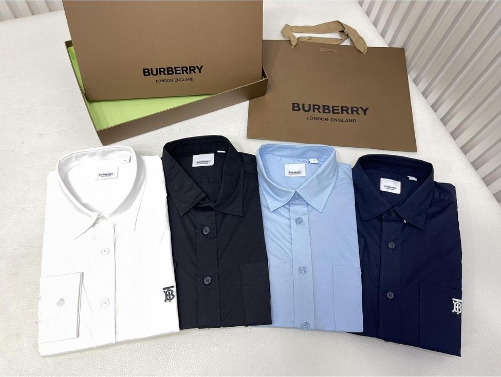 Burberry 巴宝莉 纯色字母刺绣logo单排扣衬衫 长袖 外套 白色 浅蓝色 黑色 藏蓝色  80430601