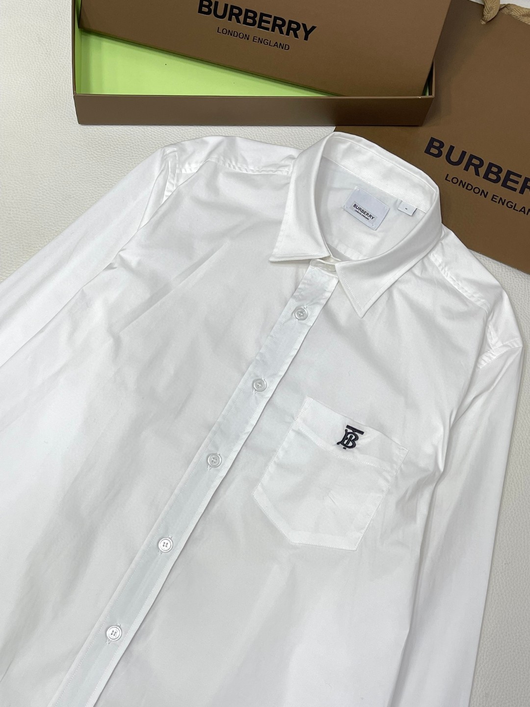 Burberry 巴宝莉 纯色字母刺绣logo单排扣衬衫 长袖 外套 白色 浅蓝色 黑色 藏蓝色  80430601