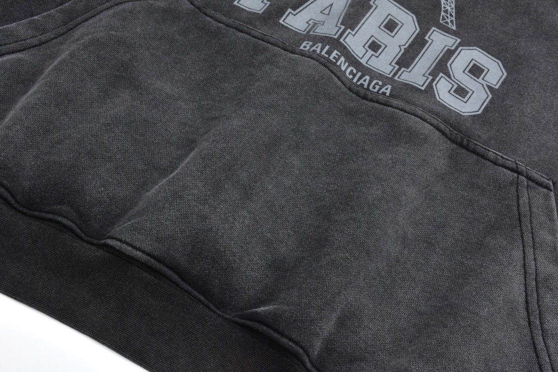 Balenciaga 巴黎世家 水洗巴黎铁塔字母logo印花连帽卫衣 外套 长袖 秋冬 黑色 803265TRVN41048