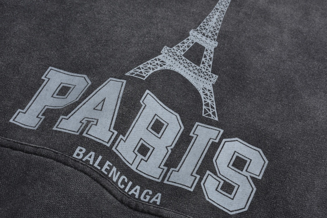 Balenciaga 巴黎世家 水洗巴黎铁塔字母logo印花连帽卫衣 外套 长袖 秋冬 黑色 803265TRVN41048