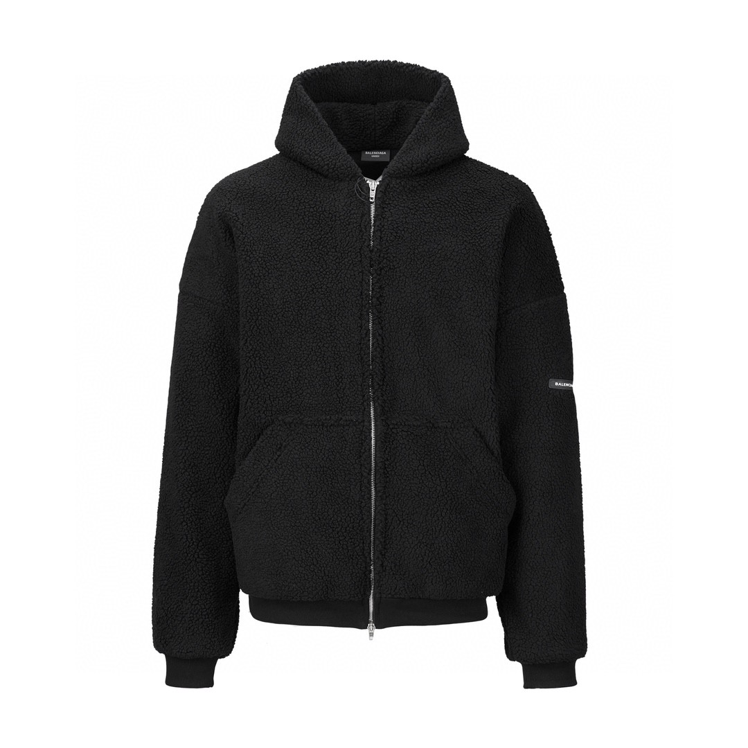 Balenciaga 巴黎世家 袖标泰迪摇粒绒拉链连帽卫衣 外套 长袖 秋冬 黑色 768694TKQ261000