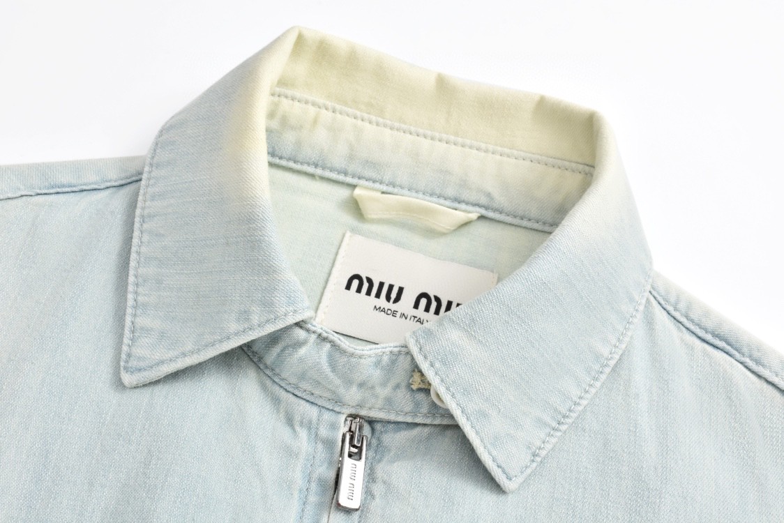 MIU MIU 缪缪 水洗做旧翻领拉链夹克 牛仔外套 长袖 蓝色 GWB149-10BM-F0013