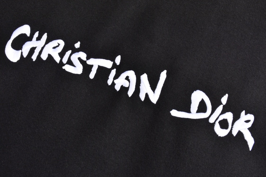 DIOR 迪奥 羊毛毛呢拼麂皮刺绣字母Logo棒球服 夹克 外套 长袖 黑色 443L430A610-5C980