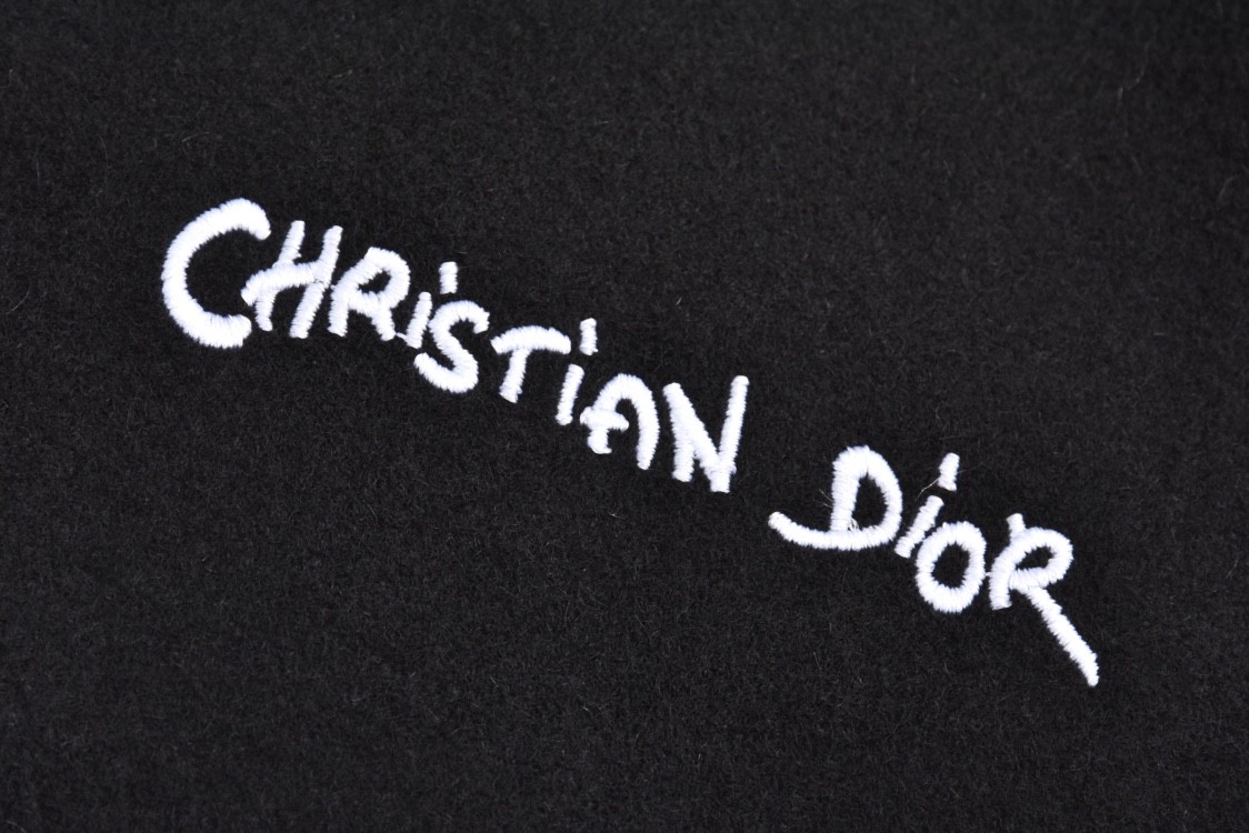DIOR 迪奥 羊毛毛呢拼麂皮刺绣字母Logo棒球服 夹克 外套 长袖 黑色 443L430A610-5C980