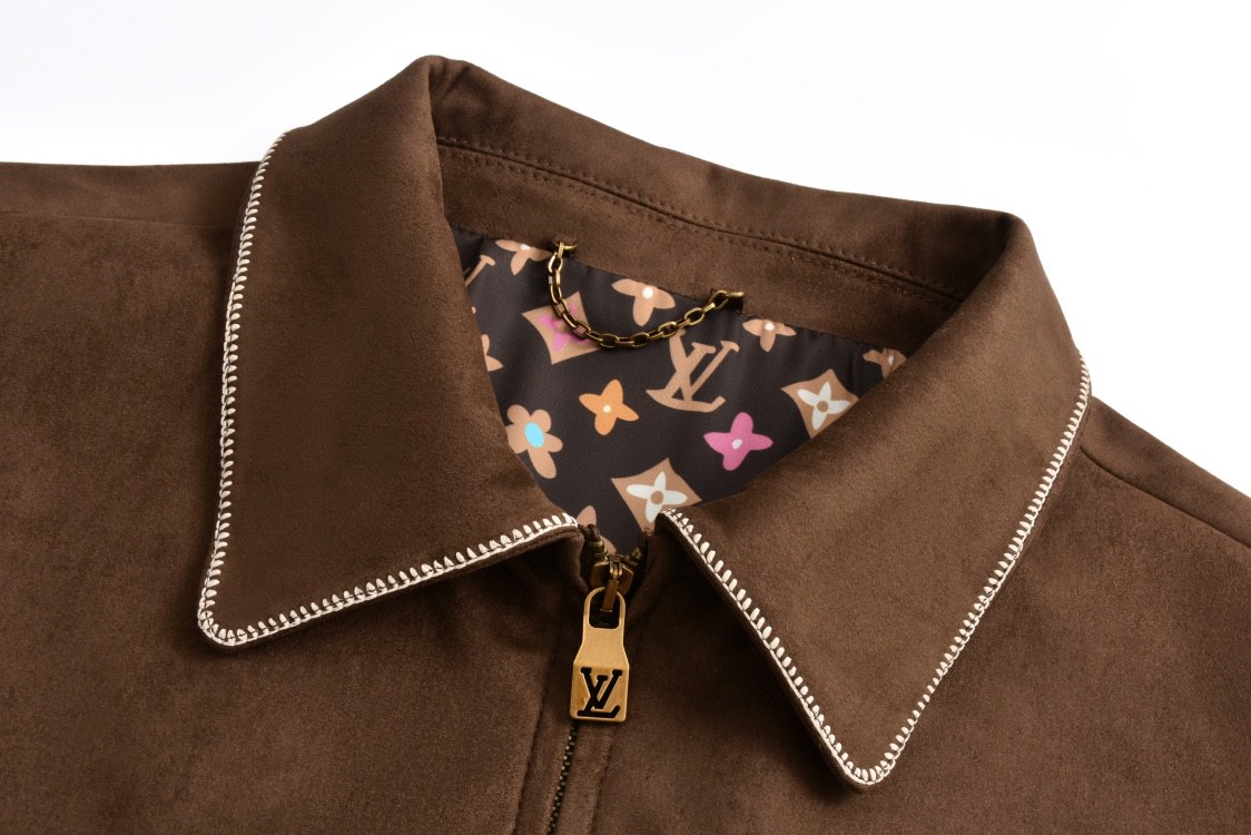 LOUIS VUITTON Tyler SS24 绒面麂皮字母拉链翻领飞行员夹克 长袖 外套 黑色 巧克力色 1AFPWA