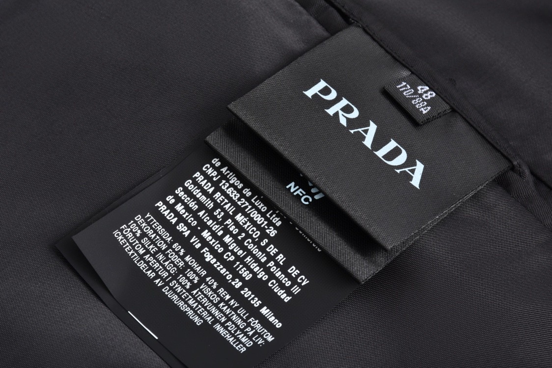 PRADA 普拉达 纯色V领羊毛西装外套 长袖 黑色 UGM255-133S-F0002-S-OOO