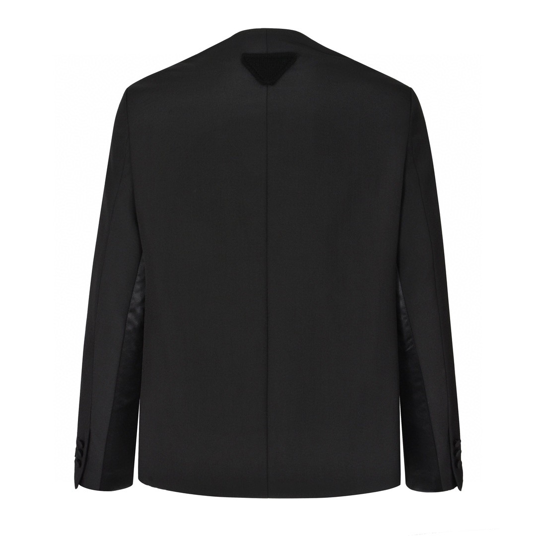 PRADA 普拉达 纯色V领羊毛西装外套 长袖 黑色 UGM255-133S-F0002-S-OOO