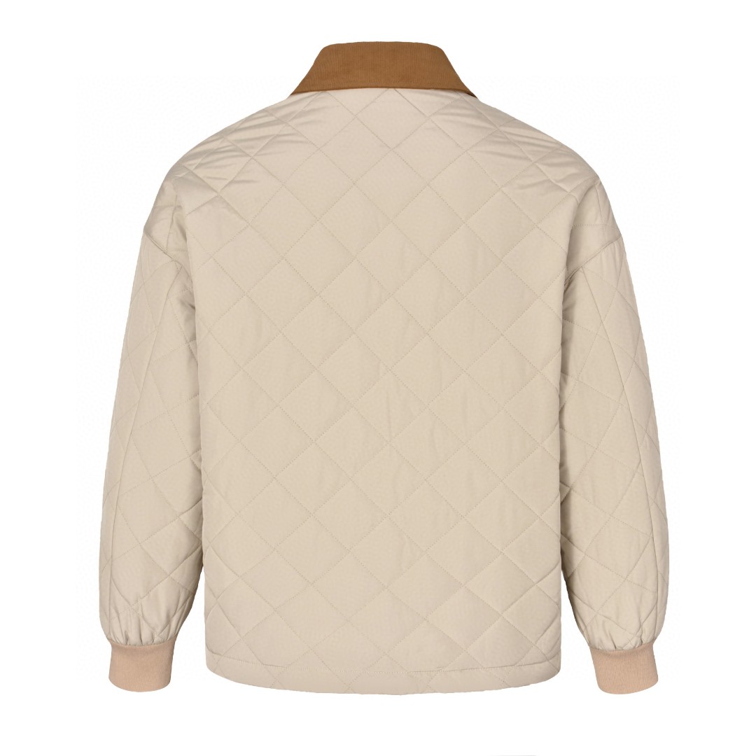 MIU MIU 缪缪 字母logo徽标菱形格拉链夹克 外套 棉服 长袖 秋冬款 米色 ML1087-15PU-F0036