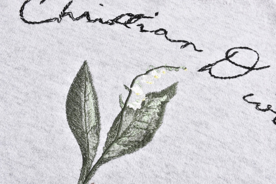 DIOR 迪奥 花卉刺绣字母Logo圆领毛衣 针织衫 秋冬 长袖 灰色 493M649AT864-C889